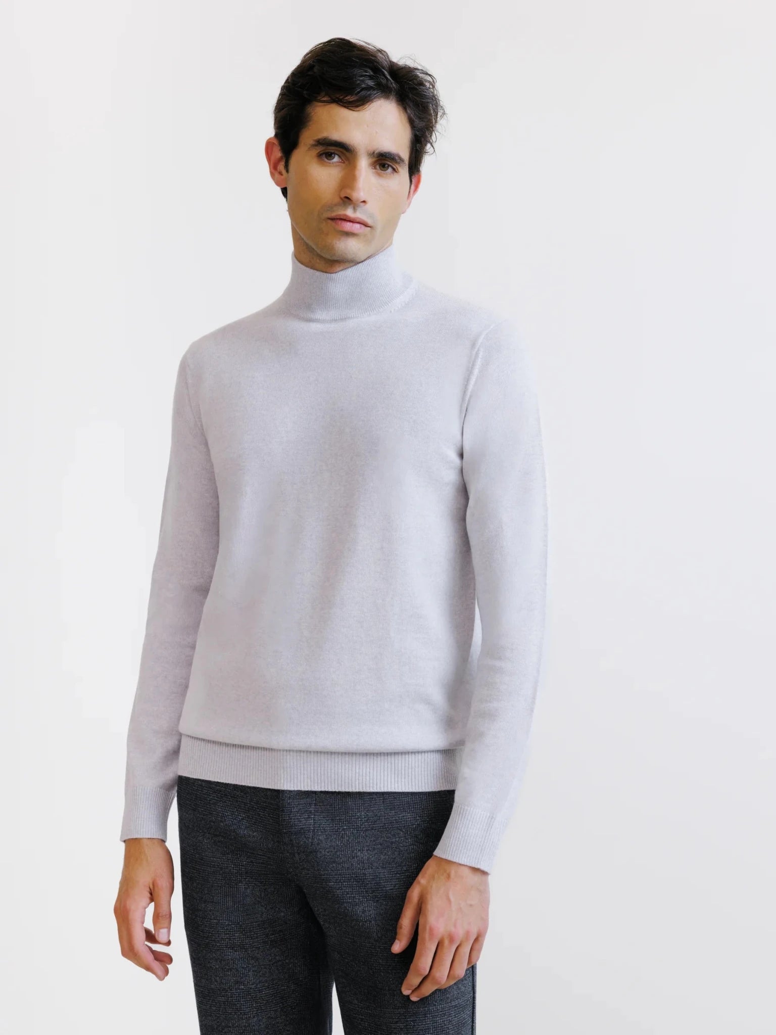 Marl grey merino wool funnel neck jumper