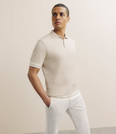 Polo boutonné en jersey beige - IZAC