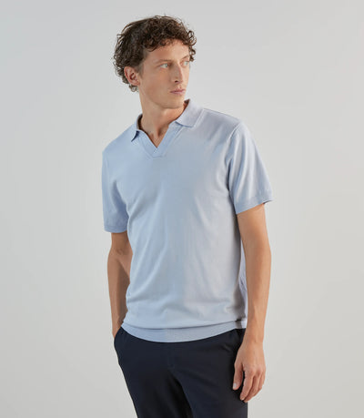 Polo col ouvert en maille bleu ciel - IZAC