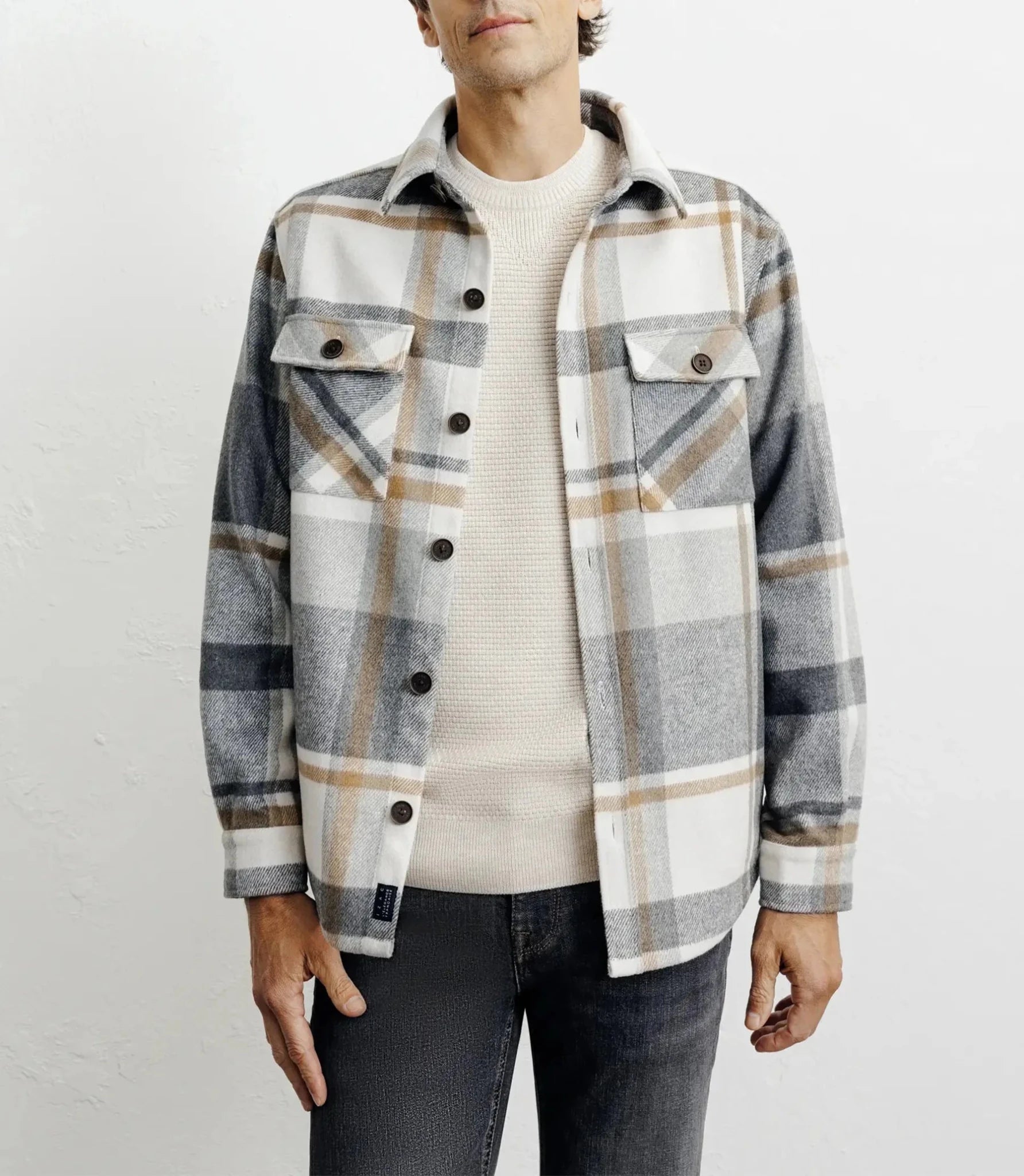 Grey large-check overshirt