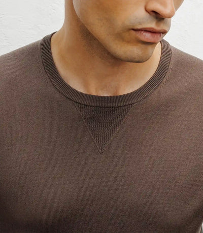 Pull manches longues col rond en maille chatain - IZAC
