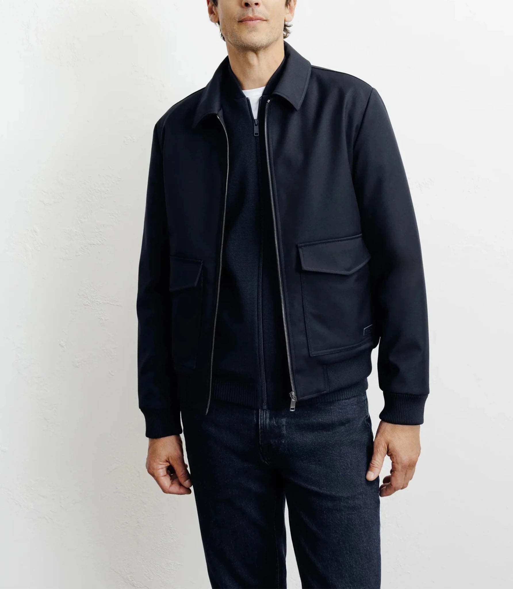 Navy shirt collar jacket