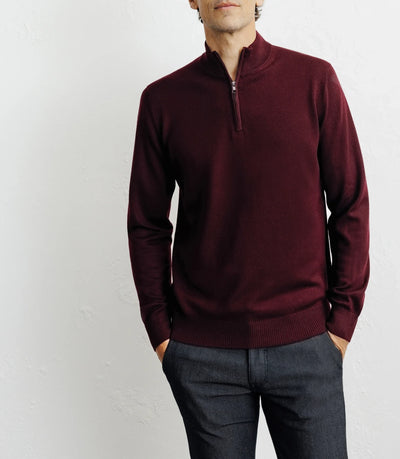 Pull à col demi zippé mérinos bordeaux