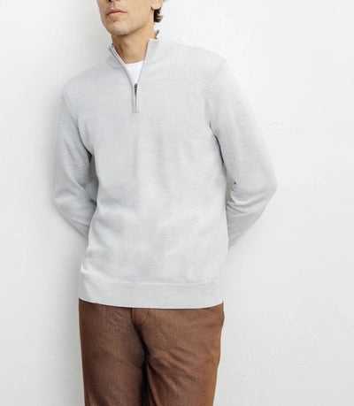 Pull à col demi zippé mérinos gris chiné