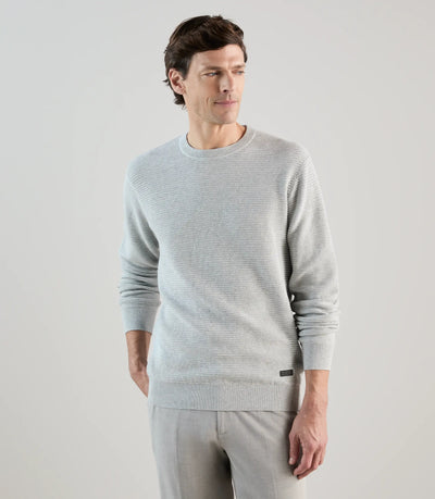 Pull col rond en jeu de points gris perle - IZAC