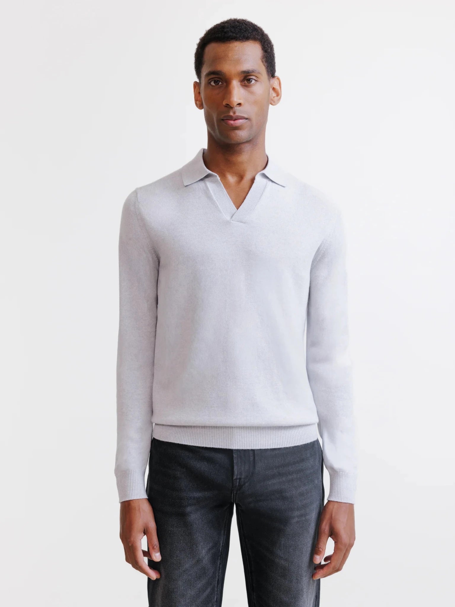 Pull col polo en laine mérinos gris chiné - IZAC
