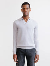 Pull col polo en laine mérinos gris chiné
