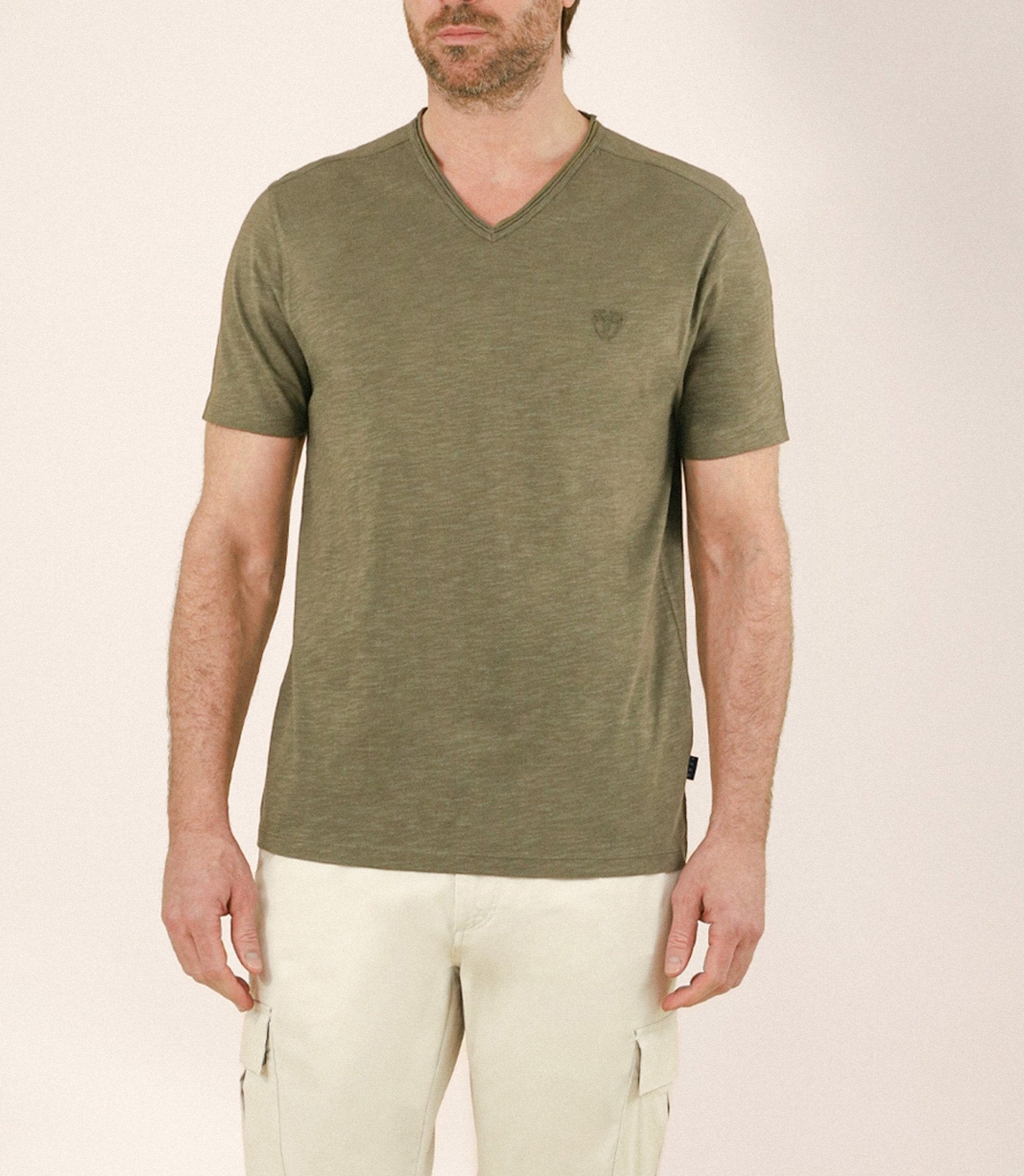 T-shirt col V kaki - IZAC