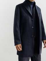 City coat with removable trim, denim blue