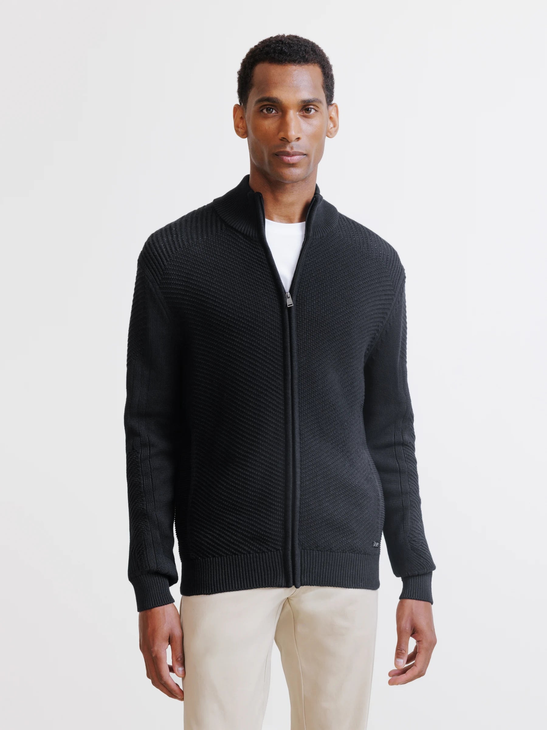 Black zipped cardigan with textured knit
