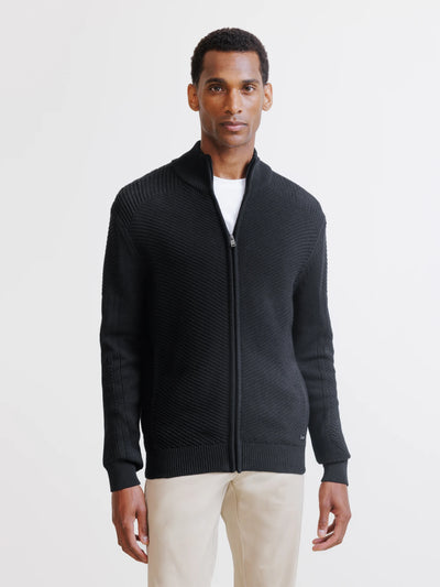 Black zipped cardigan with textured knit