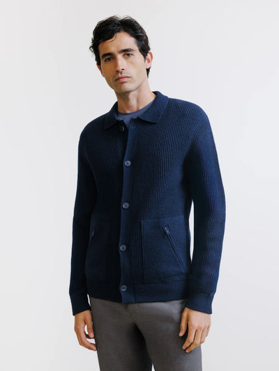 Cardigan col chemise en laine marine