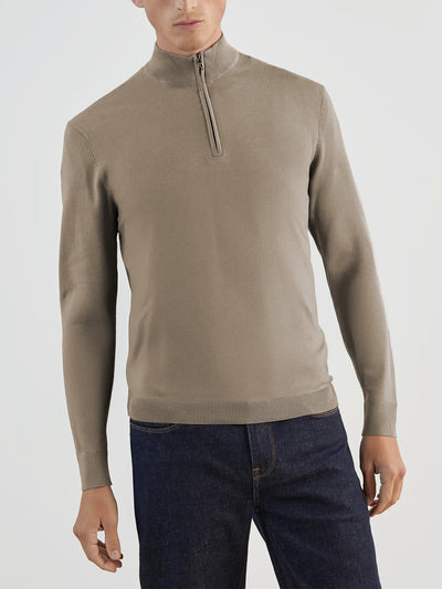 Pull col zip taupe
