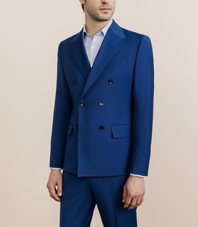 Costume croisé en laine mélangée bleu - IZAC