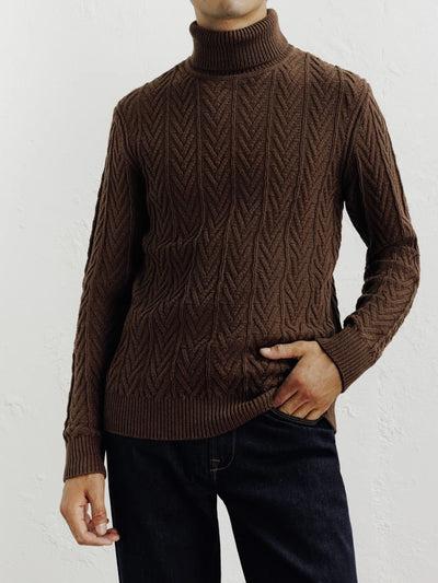 Pull col roulé torsadé chocolat