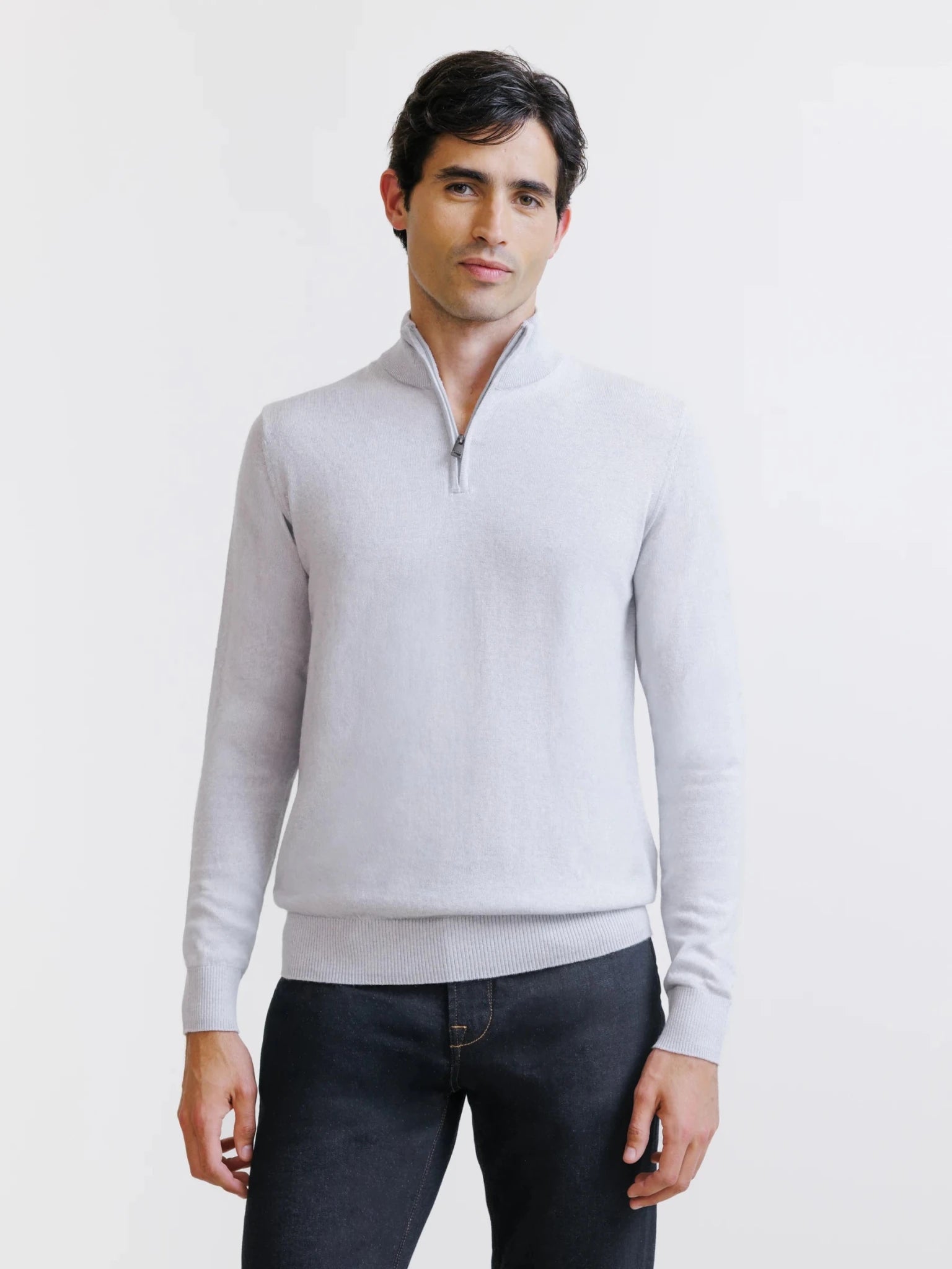 Heather grey merino wool half-zip jumper