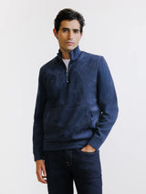 Sweat demi-zippé bi-matière marine