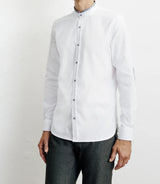 Chemise casual col mao avec coudière contrastée blanche