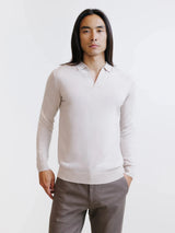 Pull col polo en laine mérinos beige clair