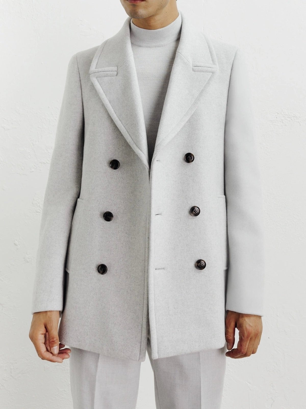 Grey wool blend pea jacket