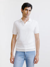 Open-neck polo shirt in ecru knit
