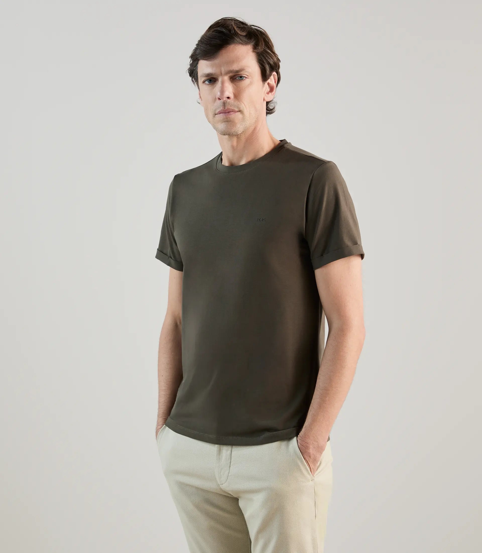 T-shirt col rond kaki foncé - IZAC