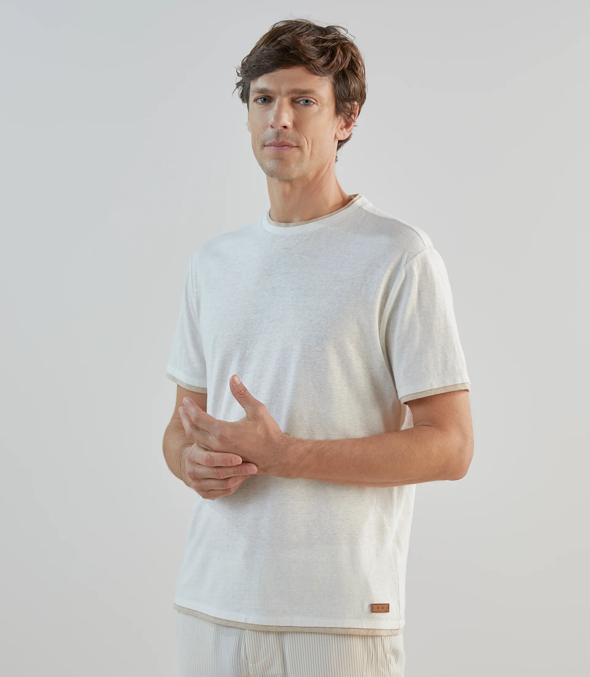 T-shirt à manches courtes double col écru - IZAC
