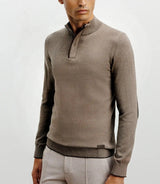 Taupe half-zip stand-up collar sweater