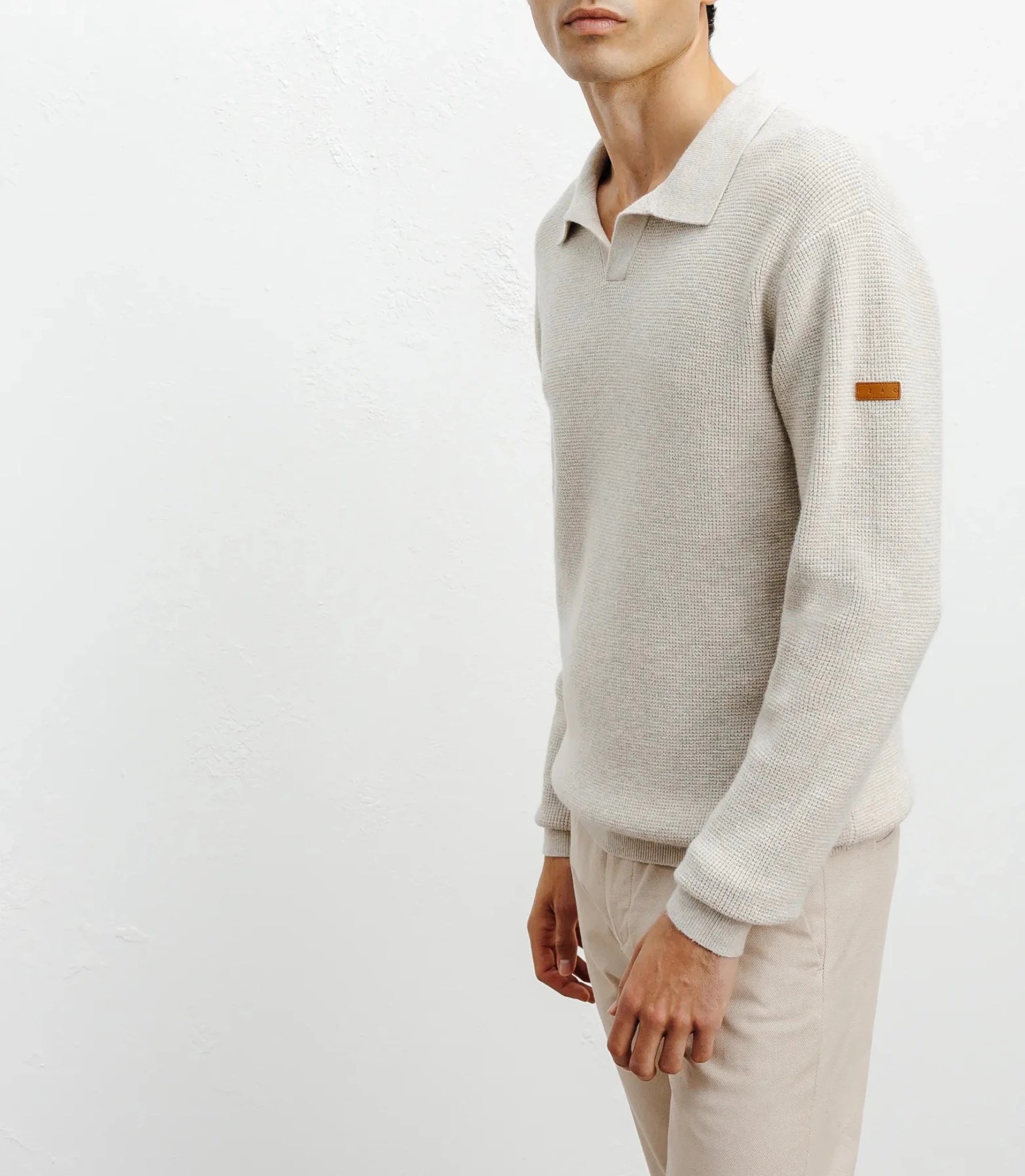 Pull col polo ouvert beige