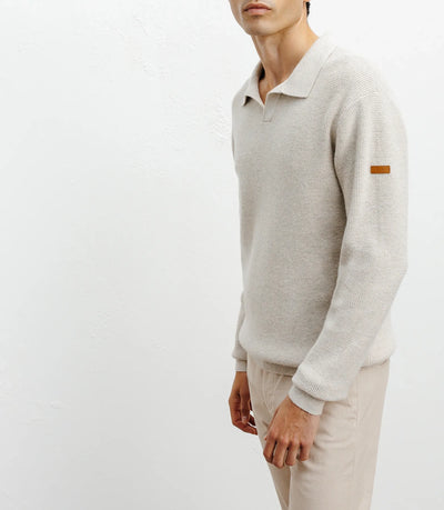 Pull col polo ouvert beige