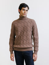 Tobacco cable knit roll neck jumper