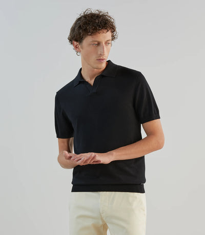 Polo col ouvert en maille noir - IZAC