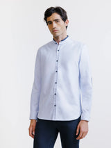 Chemise col mao avec coudière en suède ciel