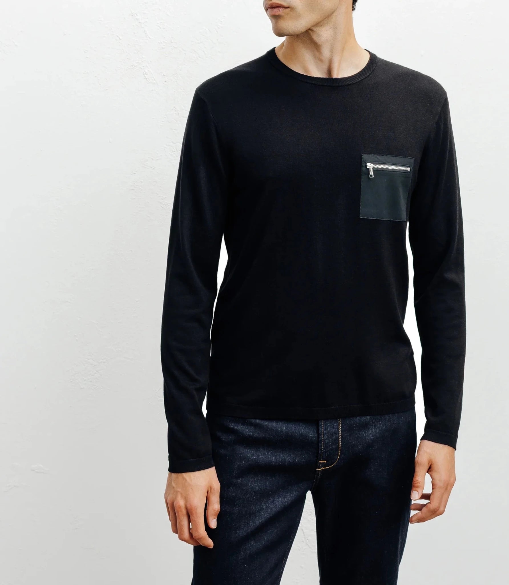 Pull manches longues col rond en maille noir - IZAC