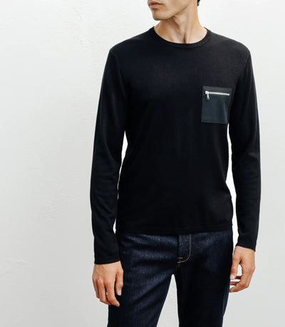 Pull manches longues col rond en maille noir