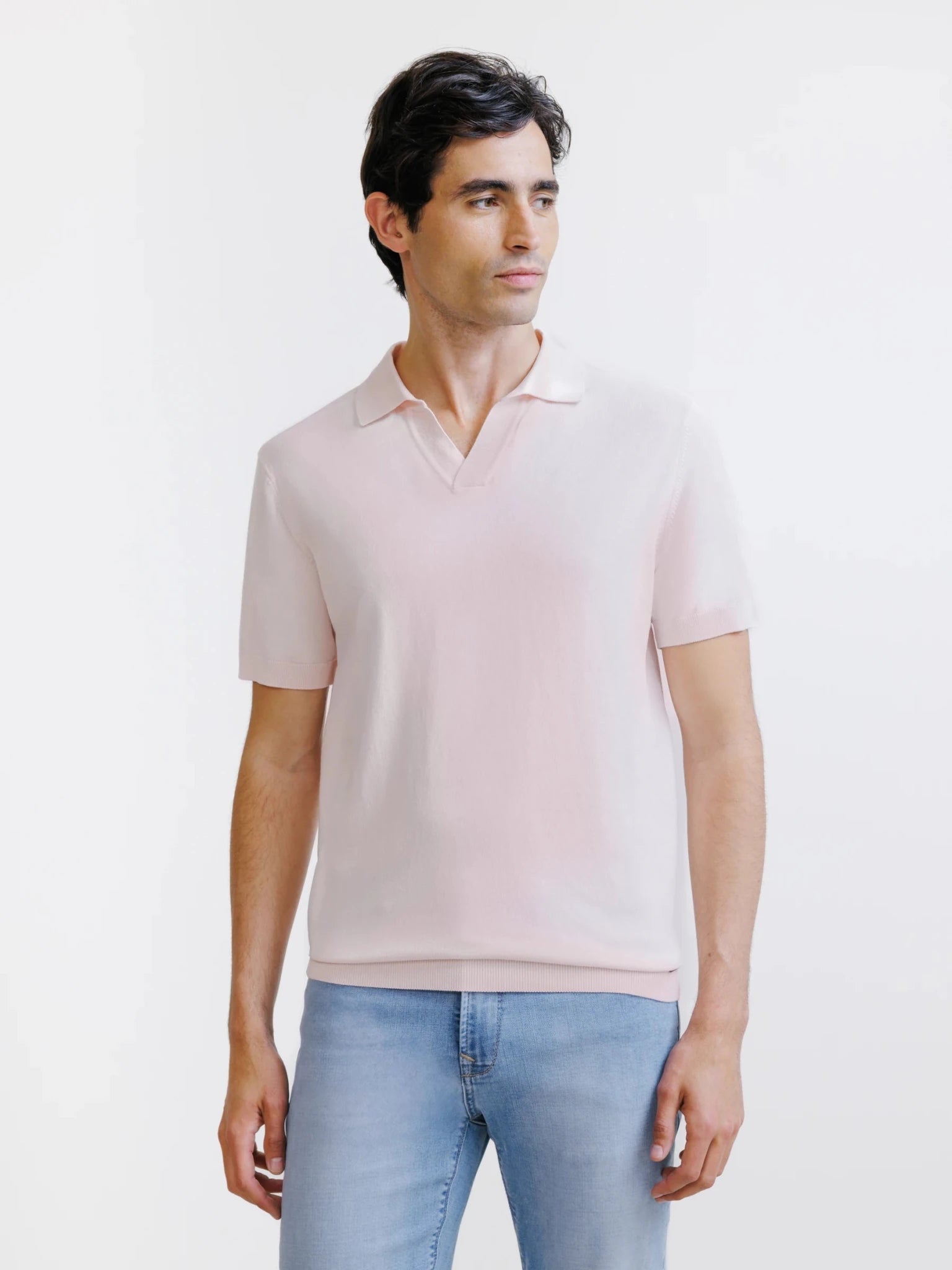 Polo col ouvert en maille rose clair - IZAC