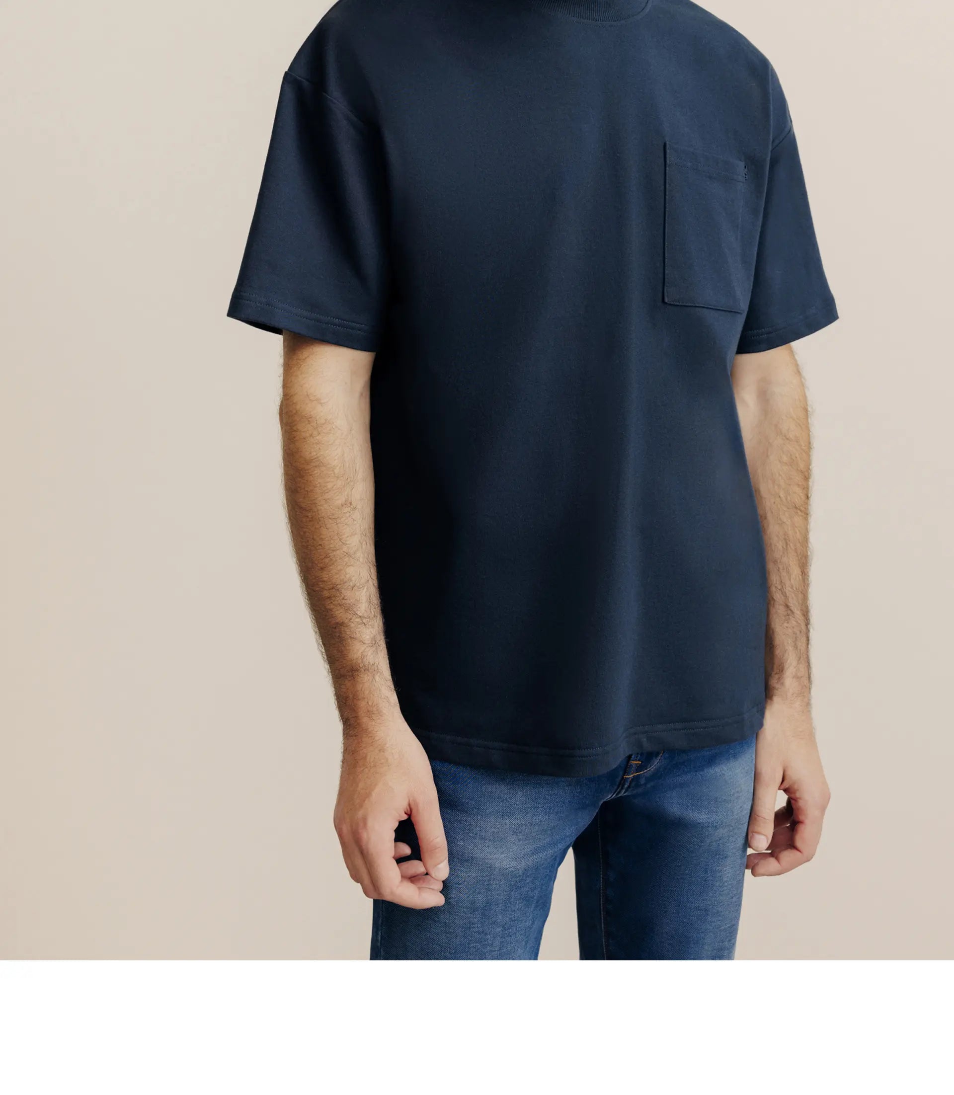 T-shirt uni oversize col rond marine - IZAC