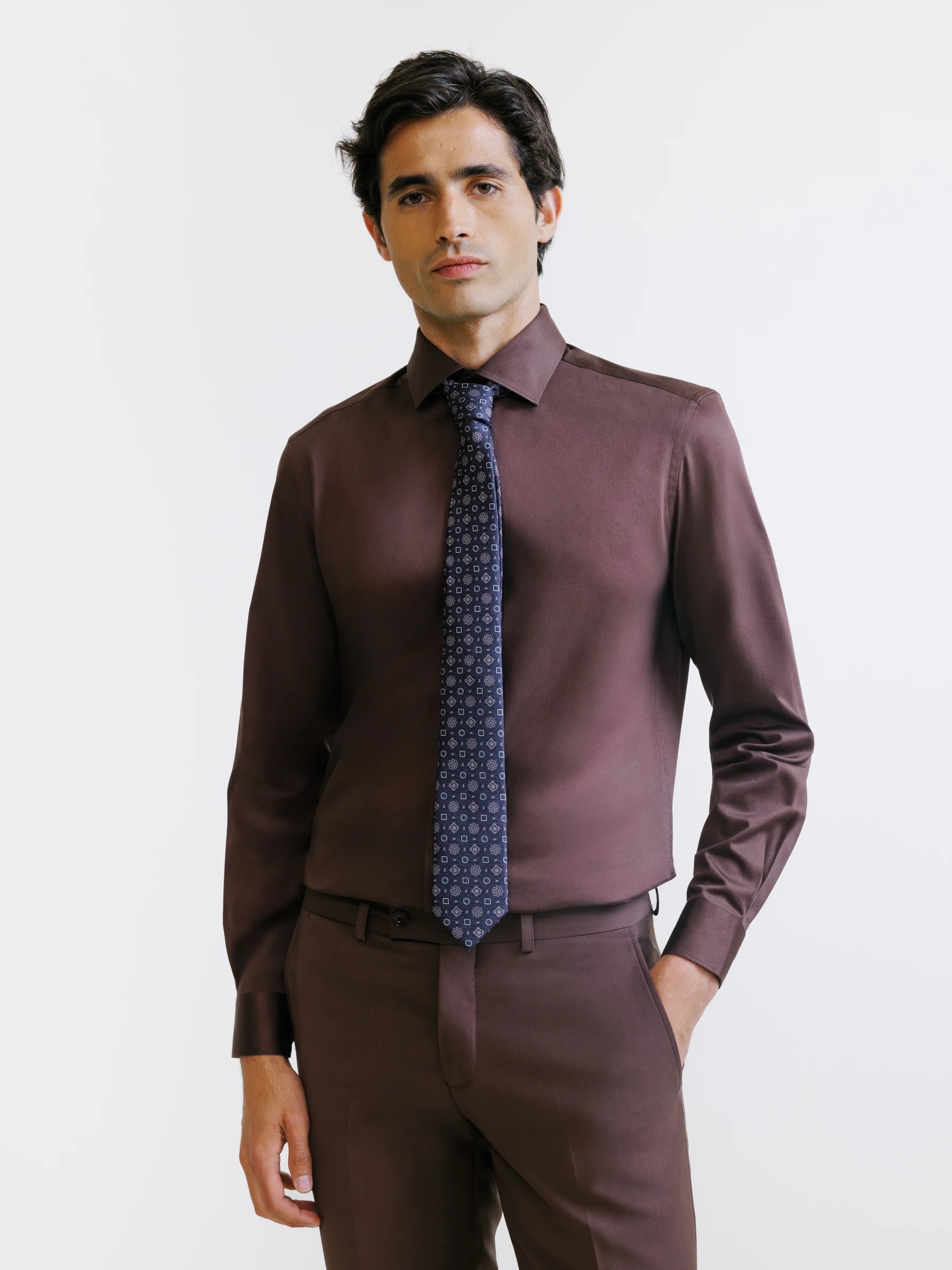 Brown cotton sateen shirt