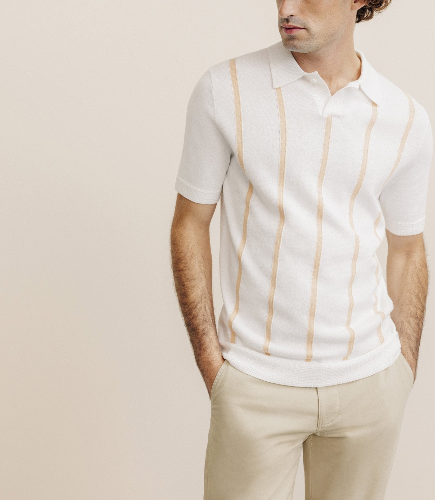 Polo en maille à rayures pêche - IZAC