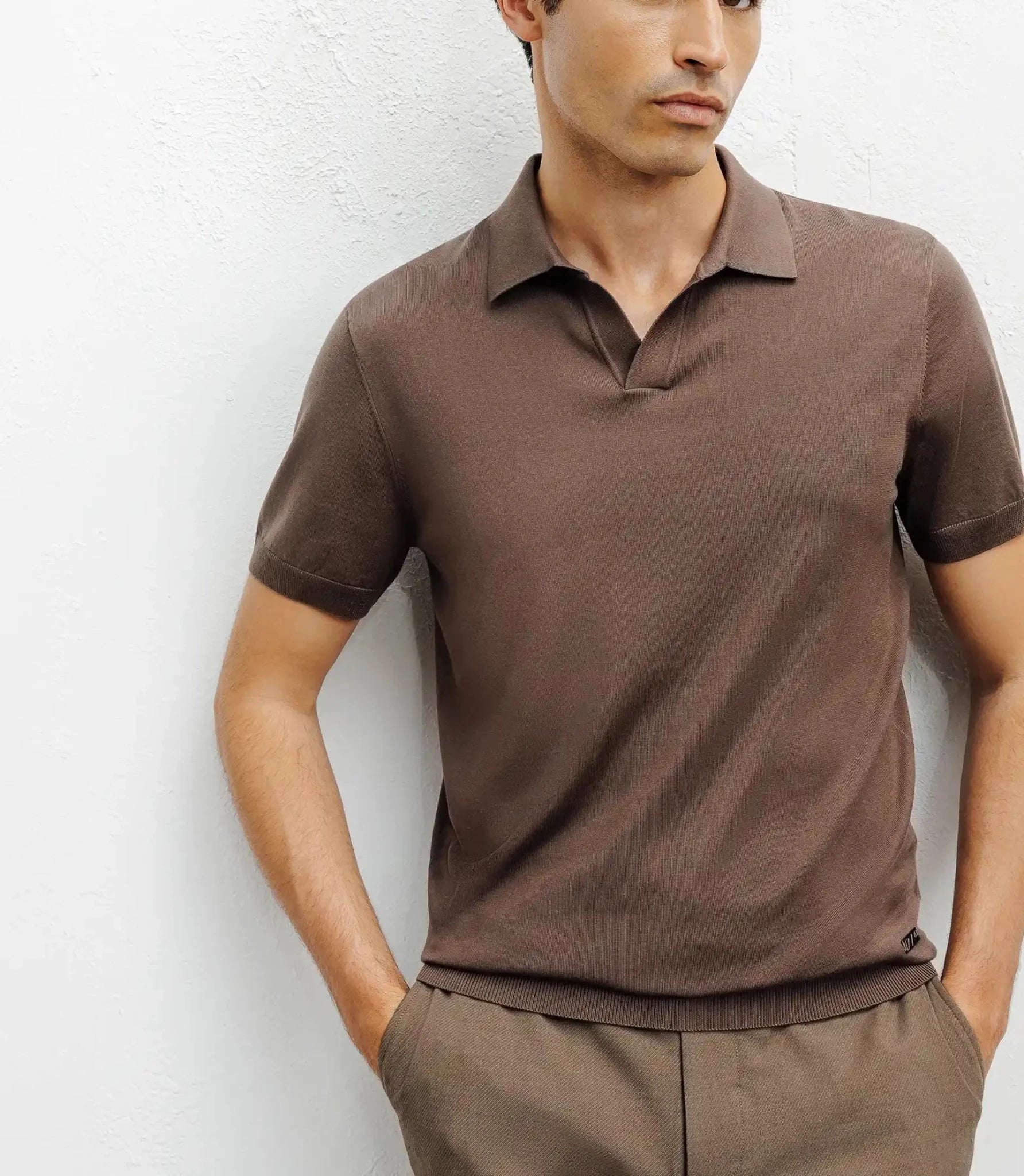 Polo col ouvert en maille chatain - IZAC