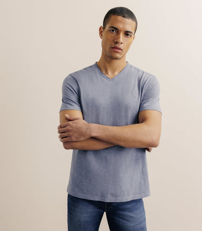 T-shirt col V bleu gris - IZAC