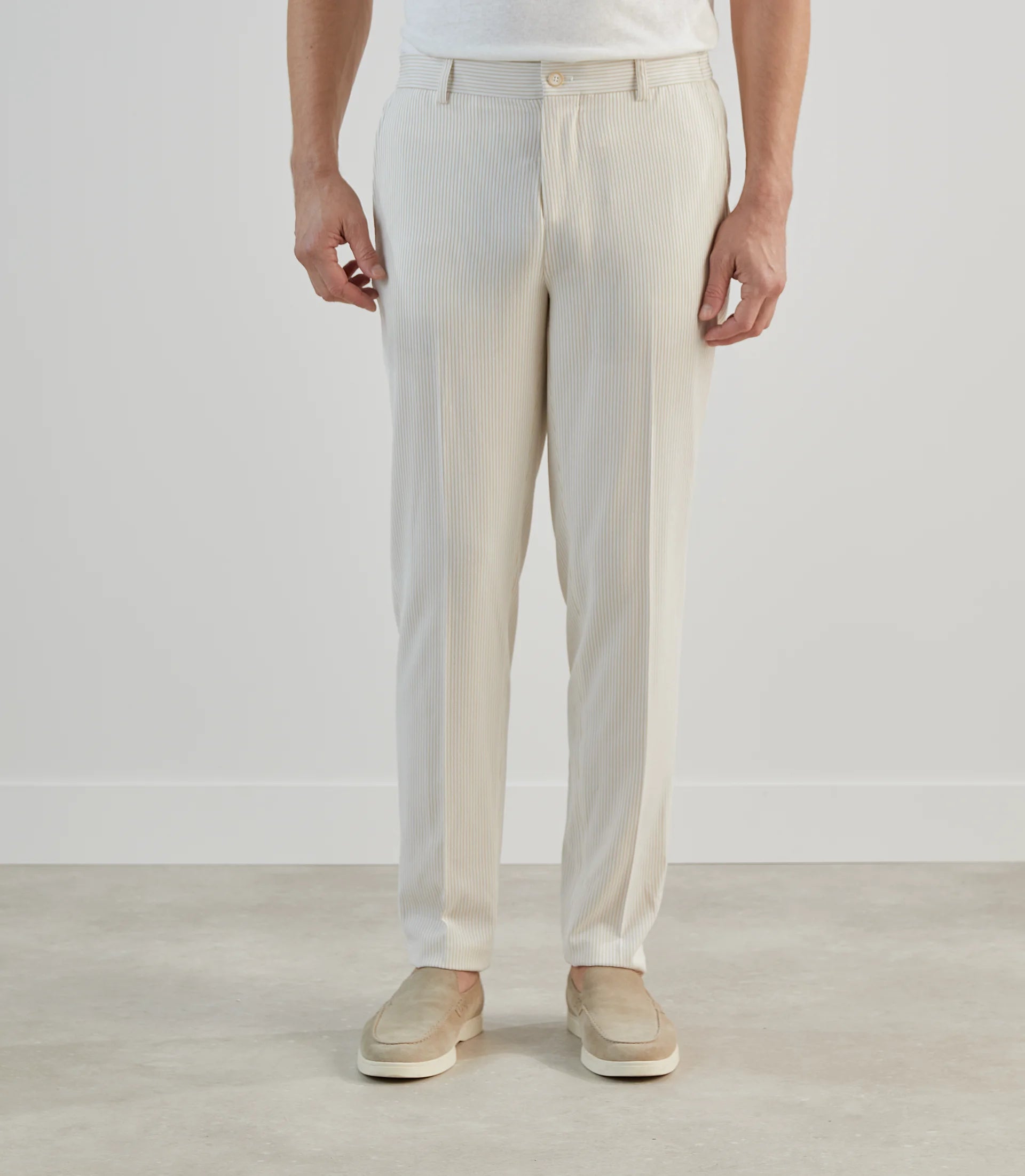 Pantalon ville en seersucker rayé beige - IZAC