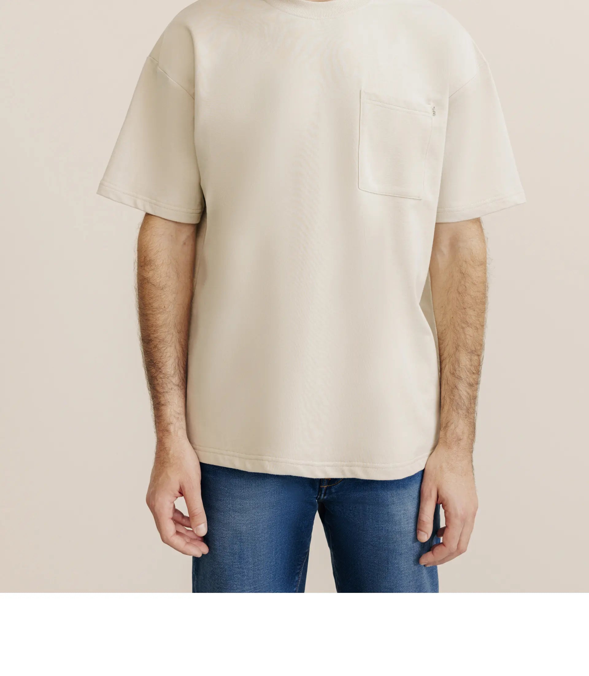 T-shirt uni oversize col rond beige - IZAC