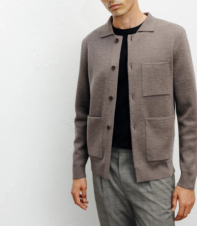 Cardigan surchemise en maille chatain
