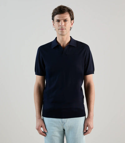 Polo col ouvert en maille marine - IZAC