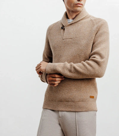 Pull en laine col châle beige