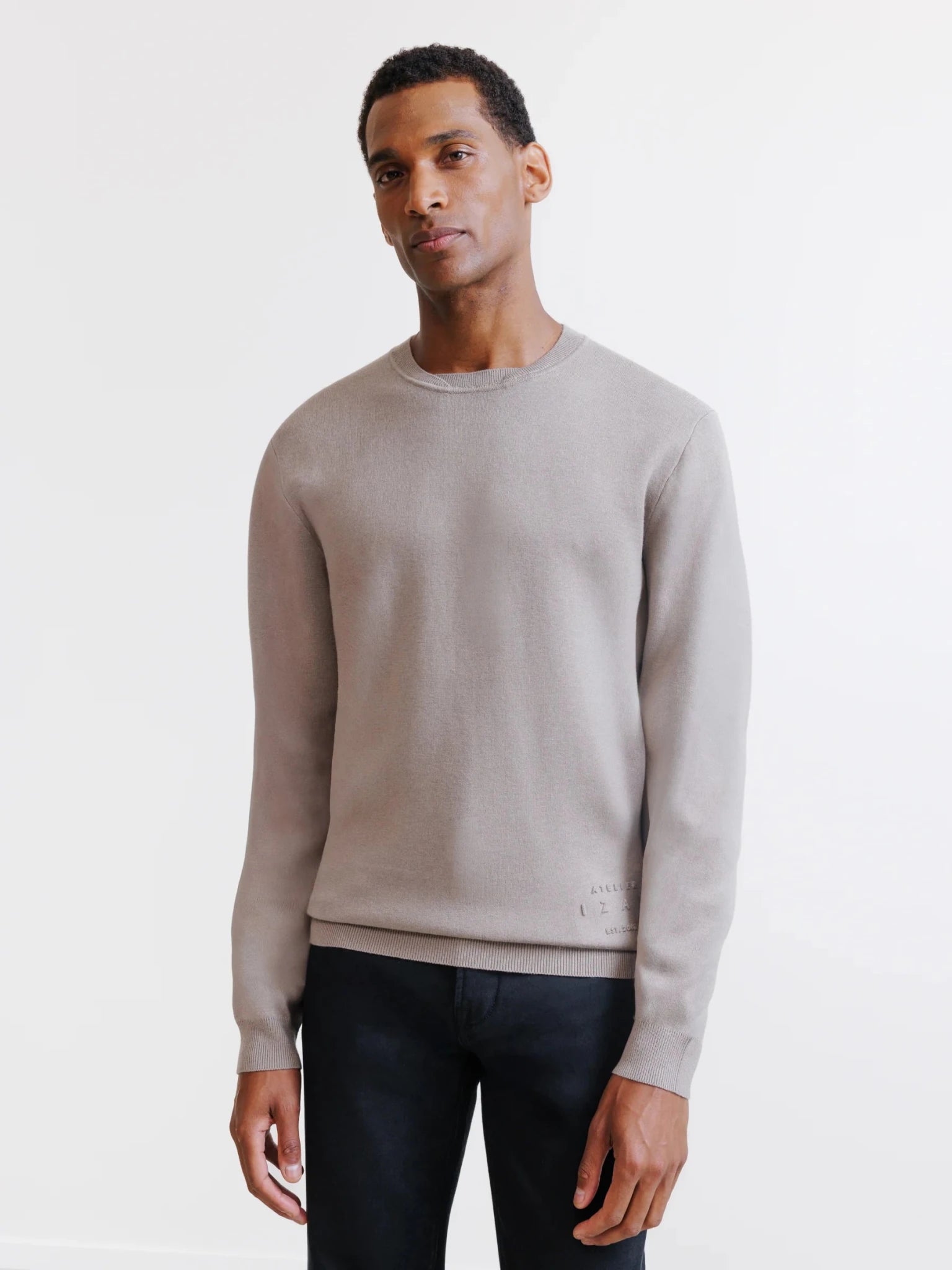 Taupe teddy round neck sweater