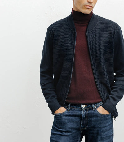 Gilet zippé jeux de points marine