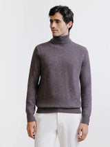 Pull en laine col roulé marron