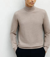 Pull col cheminée mérinos beige